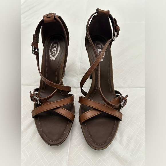 [Tods] Tods Mouton platform strap sandals, black x brown, size 37 [Used] [Authenticated and guaranteed authentic] 205468